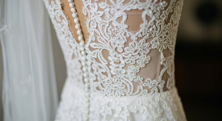 Delicate lace wedding gown back