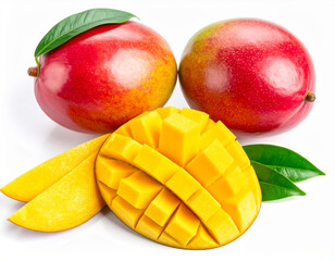 Organic Ripe Mango Slices on White Background – Natural Healthy Tropical Fruit Packed with Vitamins
