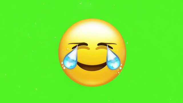 Animated emoji crying with laughter on green screen