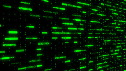 Motion graphic of digital technologic background.3D Big Data Digital binary code particles with...
