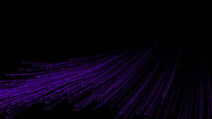 Purple color abstract designed particles slowly moving on black background, white particles...