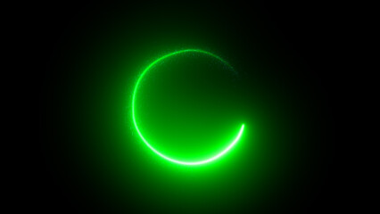 Green glowing particles element rotating in circular motion on black background, element for intro , logo reveal , video opener