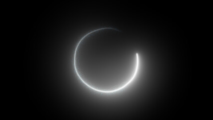 white glowing particles element rotating in circular motion on black background, element for intro , logo reveal , video opener