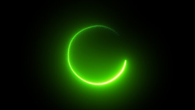 Lime green glowing particles element rotating in circular motion on black background, element for intro , logo reveal , video opener
