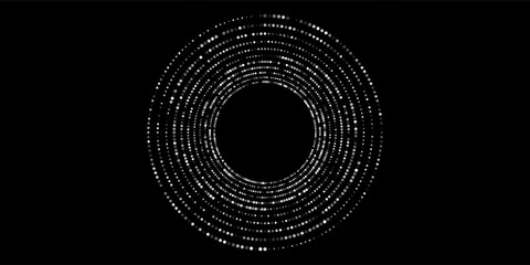 Halftone circular dotted frames set. Circle dots texture isolated on white background. Spotted spray texture. Vector abstract design element spiral circle