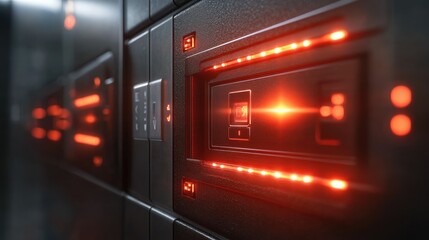 Futuristic server panel with red lights