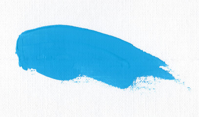 A sky-blue brush stroke on white canvas. Blue abstract brushstroke, texture, art, design, creative