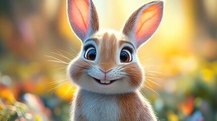 Cute cartoon rabbit, happy expression, soft fur