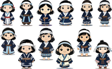 Eskimo Tribe Character Set Bundle Vector Illustration