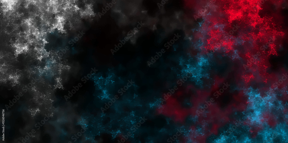 Wall mural deep blue, gray and red amazing cosmic space background pattern design. abstract fractal art backgro
