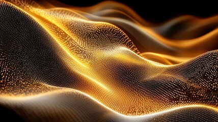 Abstract golden waves of light reflecting elegance and modernity against a dark background with mesmerizing patterns and dynamic movements. Robotics and automation