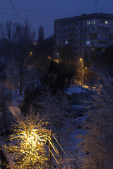 Urban winter landscape after a snowfall.