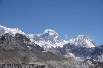 View on Everest, Lhotse and Ngozompa Glacier from Gokyo, Nepal