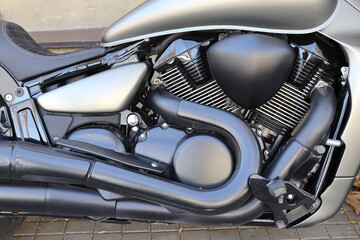 Fragments of a stylish modern motorcycle.