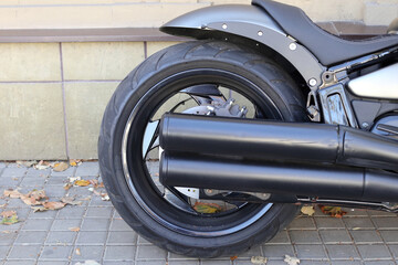 Fragments of a stylish modern motorcycle.