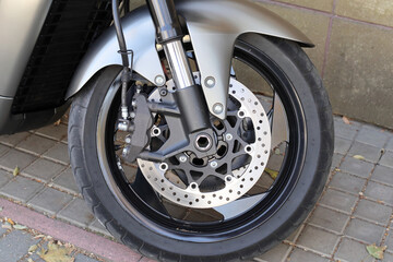 Fragments of a stylish modern motorcycle.