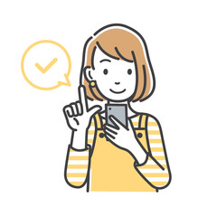 スマートフォンを操作して確認する主婦のイラスト素材