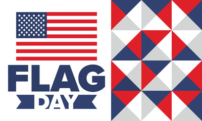 National Flag Day in United States. Holiday celebrated annual June 14 in USA. Patriotic style design with american flag. Poster, greeting card, banner and background. Vector illustration