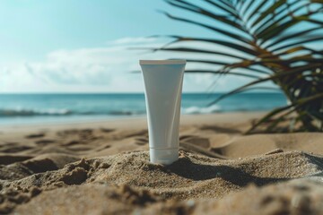 Sunscreen tube mockup beach outdoors nature.