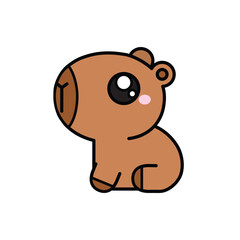 Cute Cartoon Capybara Character Isolated on White. Cute Baby Animal in Kawaii Style for Kids.