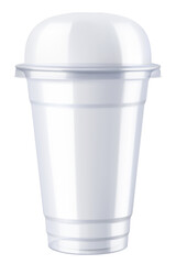 Clear empty plastic cup with sphere dome lid, isolated on transparent background. For milkshake and lemonade and smoothie. Takeaway beverage container. Realistic mockup, 3d vector illustration