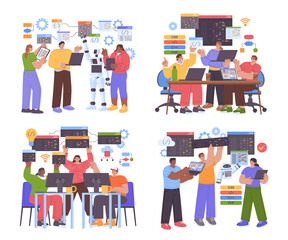 Obraz premium Hackathon Hand drawn flat Geek Original Set