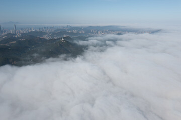 Aerial photography of Dalian, Liaoning, China, under heavy fog
