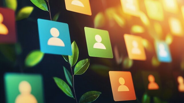 Social media interaction event virtual environment digital content creative design colorful display user engagement concepts