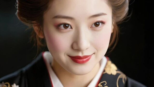 Joven geisha con una sonrisa 