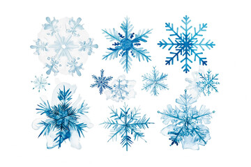 Set of different snowflakes isolated on white background