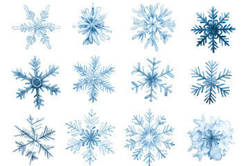 Set of different snowflakes isolated on white background