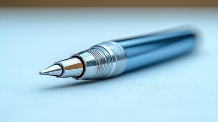Metal pen tip close-up on white surface