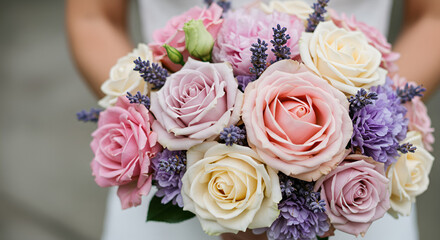 Obraz premium Pastel floral bouquet held by a bride
