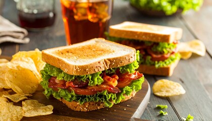 Classic BLT Sandwich with Chips.Traditional American Food