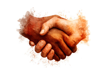Two hands clasped together in unity watercolor style, On Transparent Background