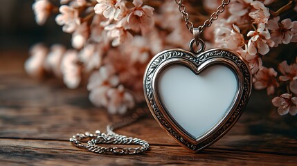 Heart shaped silver locket with blank white gift card inside