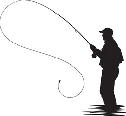 Obraz premium Silhouette of Man Fishing with Rod – Outdoor Sport, Angling Activity, Fisherman in Action Illustration