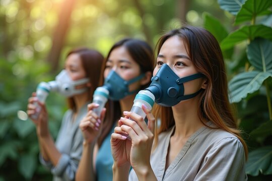 Capturing the Beauty of Individuals using Nebulizers and Masks in a Serene Botanical Garden Setting - Powered by Adobe