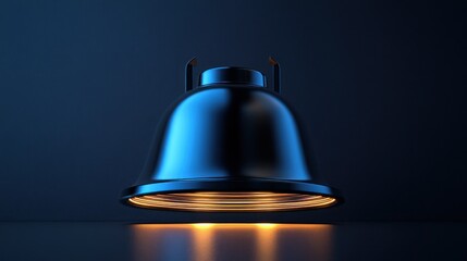Metallic bell ringing with glowing base on dark background