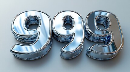 Metallic 999 Number on Reflective Surface