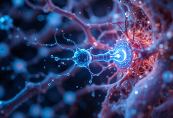 Close-Up of Neurons and Synapses in a Futuristic Neural Network
