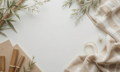 Minimalist Workspace with Natural Elements and Blank Canvas for Creativity