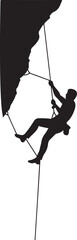 Silhouette of Rock Climber Rappelling on Cliff with Rope for Adventure, Outdoor Climbing, and Extreme Sports

