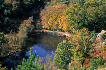 Lac du miroir aux fées, Légende du Roi Merlin, Le Graal. Forét de Brocéliande, 56, Morbihan,...