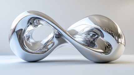 Metallic infinity symbol sculpture on white background