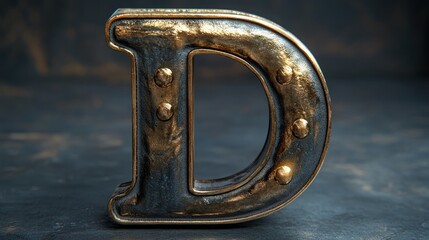 Metallic letter D on dark background