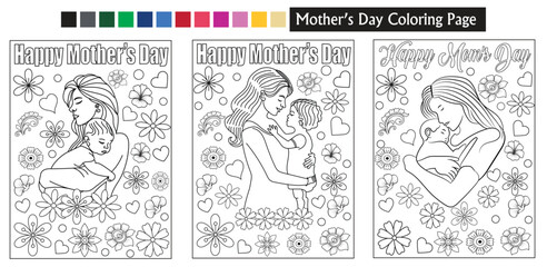 Art & Illustration Mother's day coloring page for kids and adults illustration