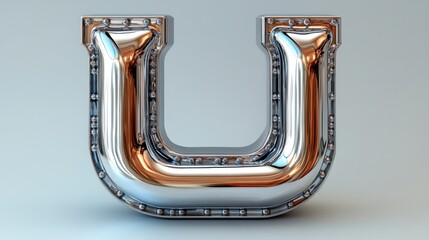 Metallic letter U on gradient background