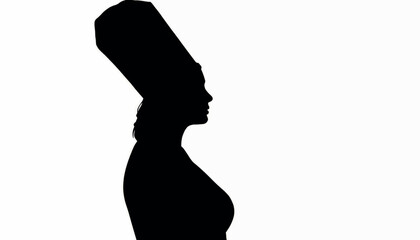 Chef silhouette wearing tall hat against white background, culinary art