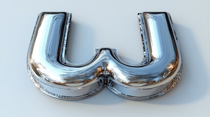 Metallic letter W on white background reflecting light